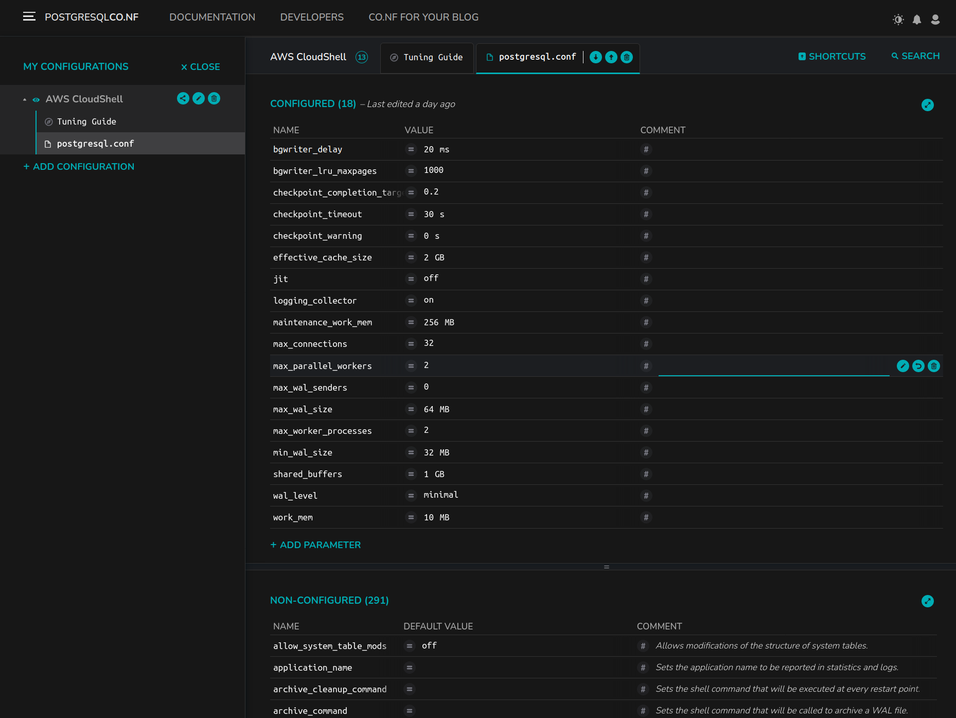 Edit your postgresql.conf configurations online!