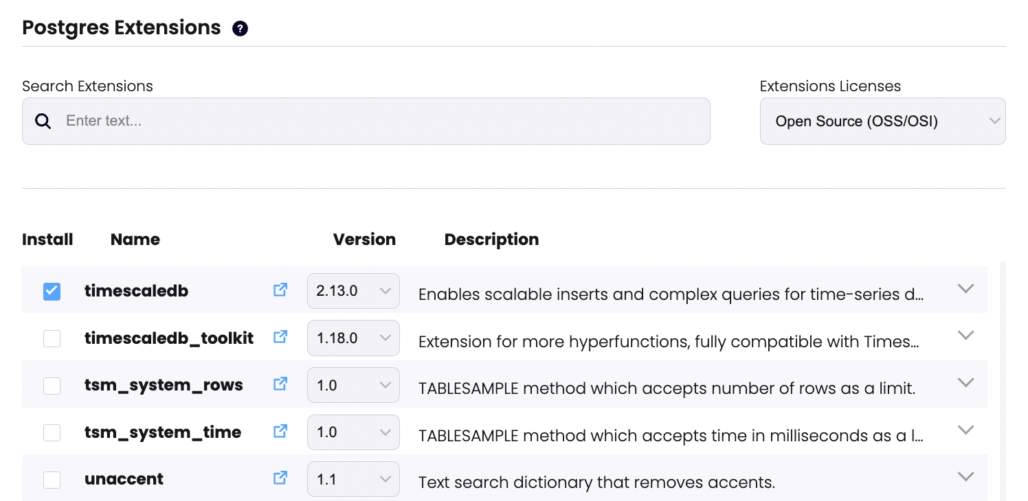 StackGres Extensions Selection